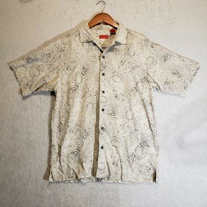 Izod washable silk monstera leaf Hawaiian Silk Rayon Golf button up shirt Med